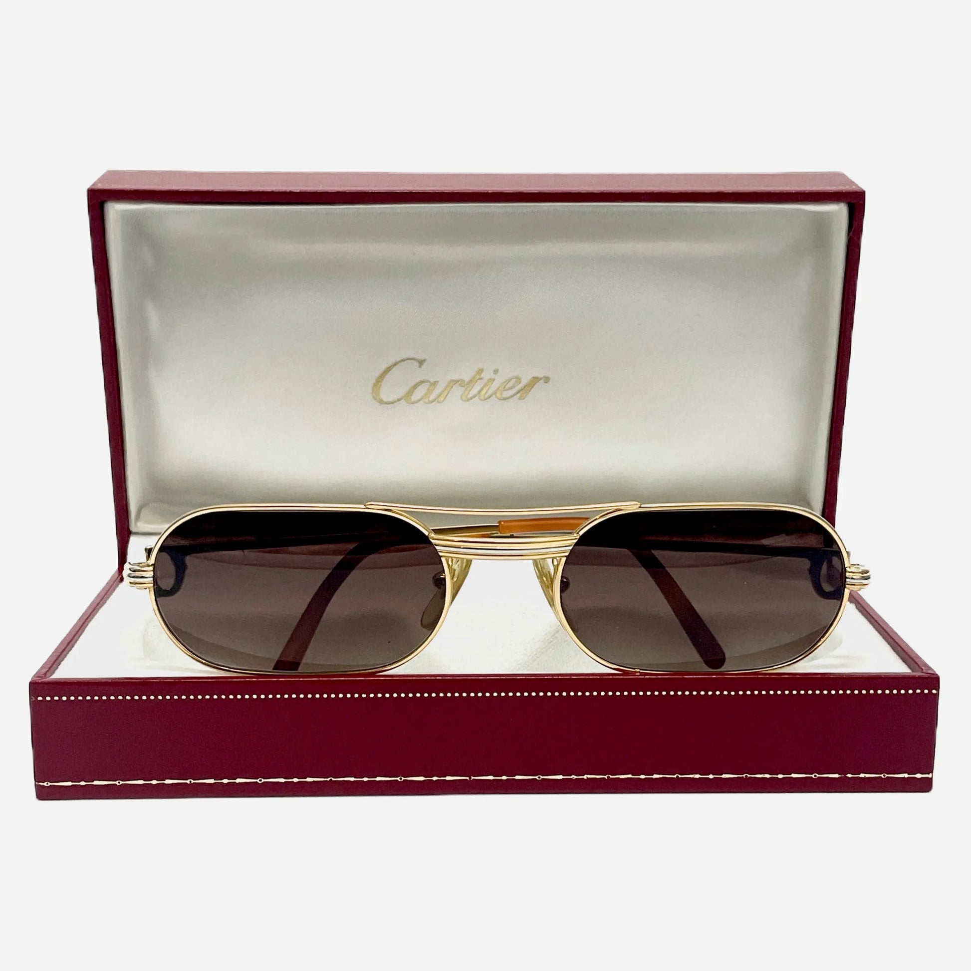 Vintage-Cartier-Ascot-Must-Louis-Sonnenbrille-Sunglasses-22CT-Gold-Plated-Custom-with-Cover