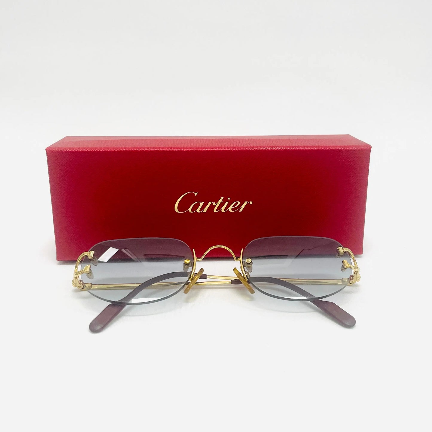 Vintage-Cartier-Big-C-Sonnenbrille-Sunglasses-22CT-Gold-Plated-the-seekers-with-box-and-papers