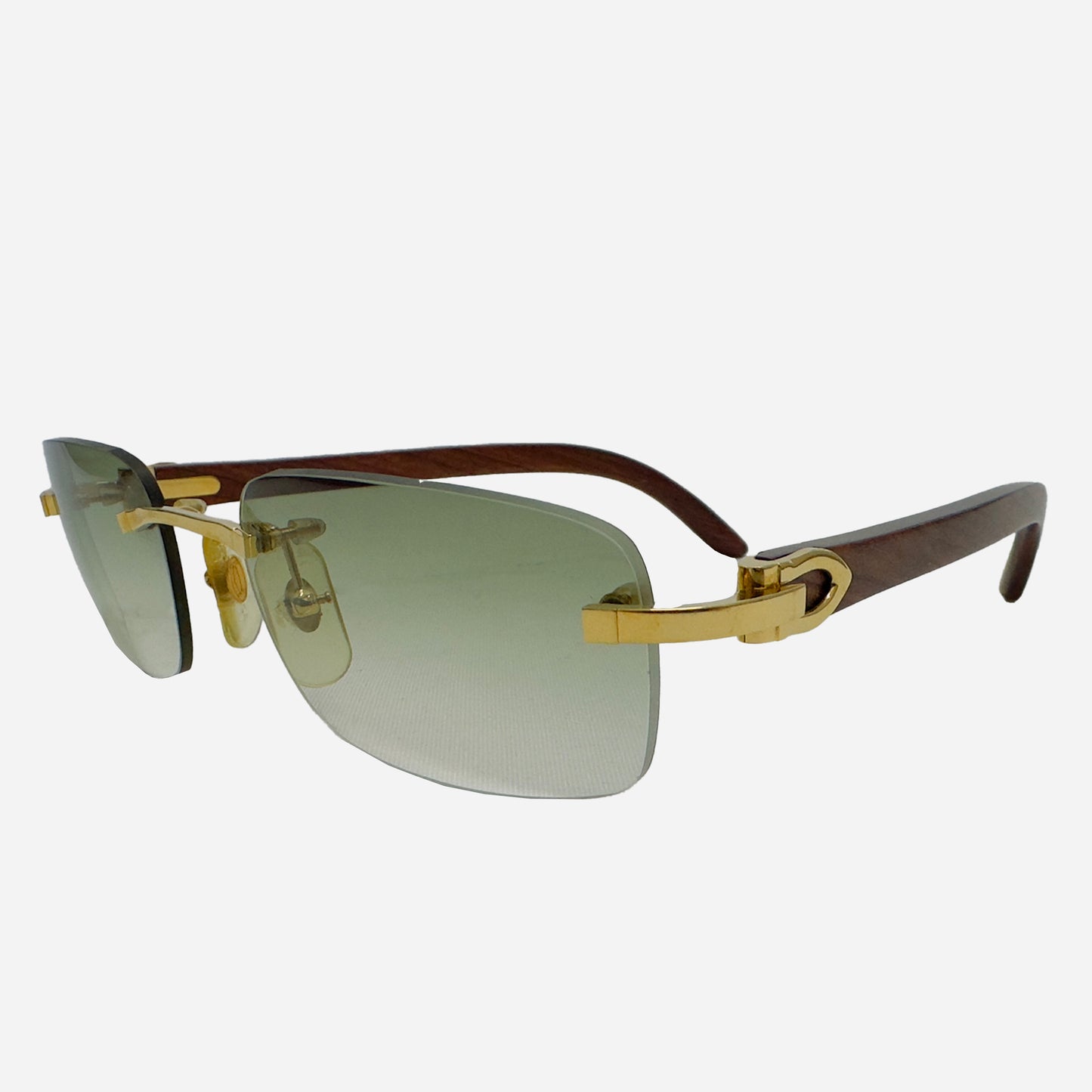 Vintage-Cartier-C-Decor-Bubinga-Wood-Rimless-Rahmenlose-Sonnenbrille-the-seekers-sunglasses-front-side