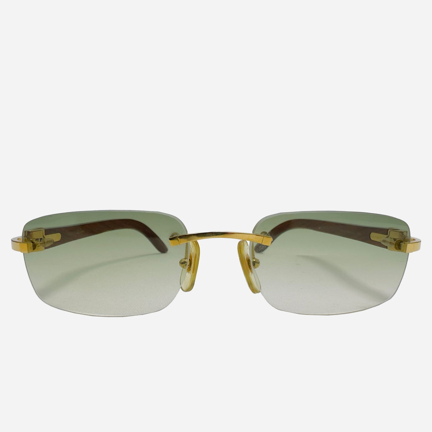 Vintage-Cartier-C-Decor-Bubinga-Wood-Rimless-Rahmenlose-Sonnenbrille-the-seekers-sunglasses-front