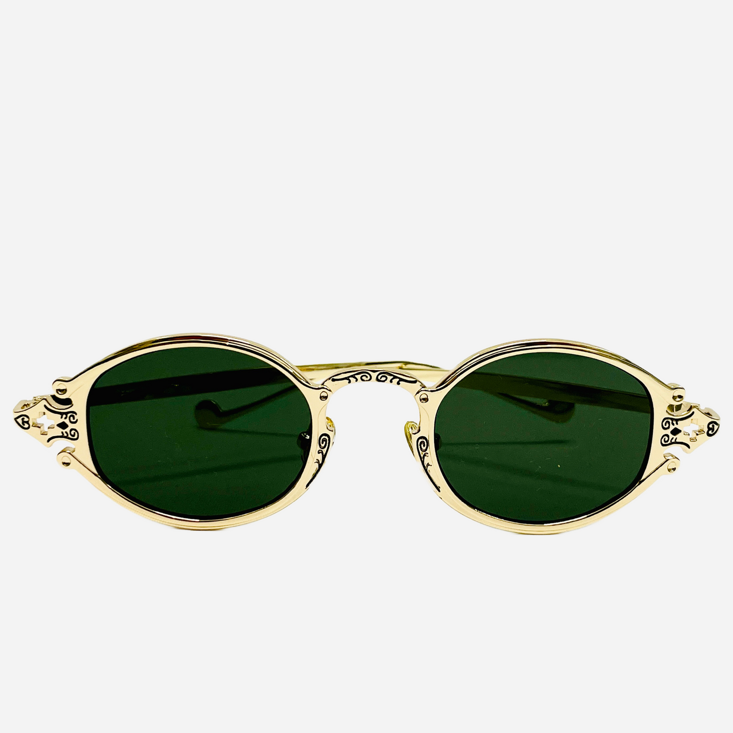Vintage-Jean-Paul-Gaultier-Sonnenbrille-Sunglasses-Model-56-0001-gold-front-green-lense
